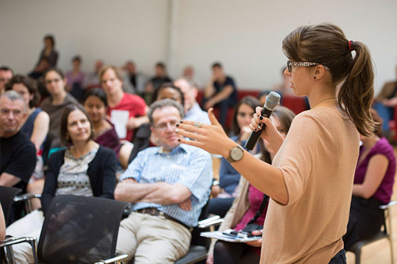 Lecturer presents to audience