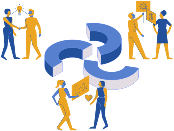 Illustration of figures in dialogue
