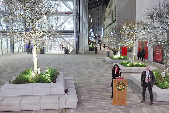 LSE Director Baroness Minouche Shafik switches on campus Christmas lights, credit: Dave Smith