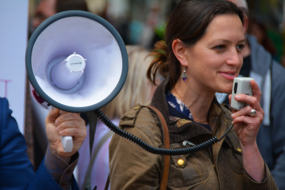 Student with a megaphone