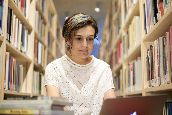 Student working at computer, CEU. Credit: Daniel Vegel